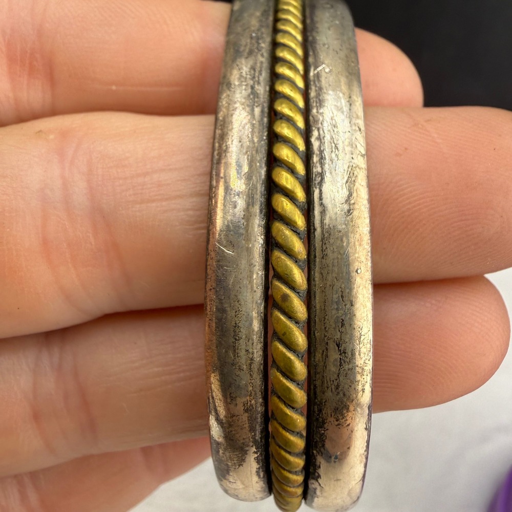 Vintage Mexican‎ Sterling Silver Cuff Bracelet Gold Tone Twisted Rope 6.5